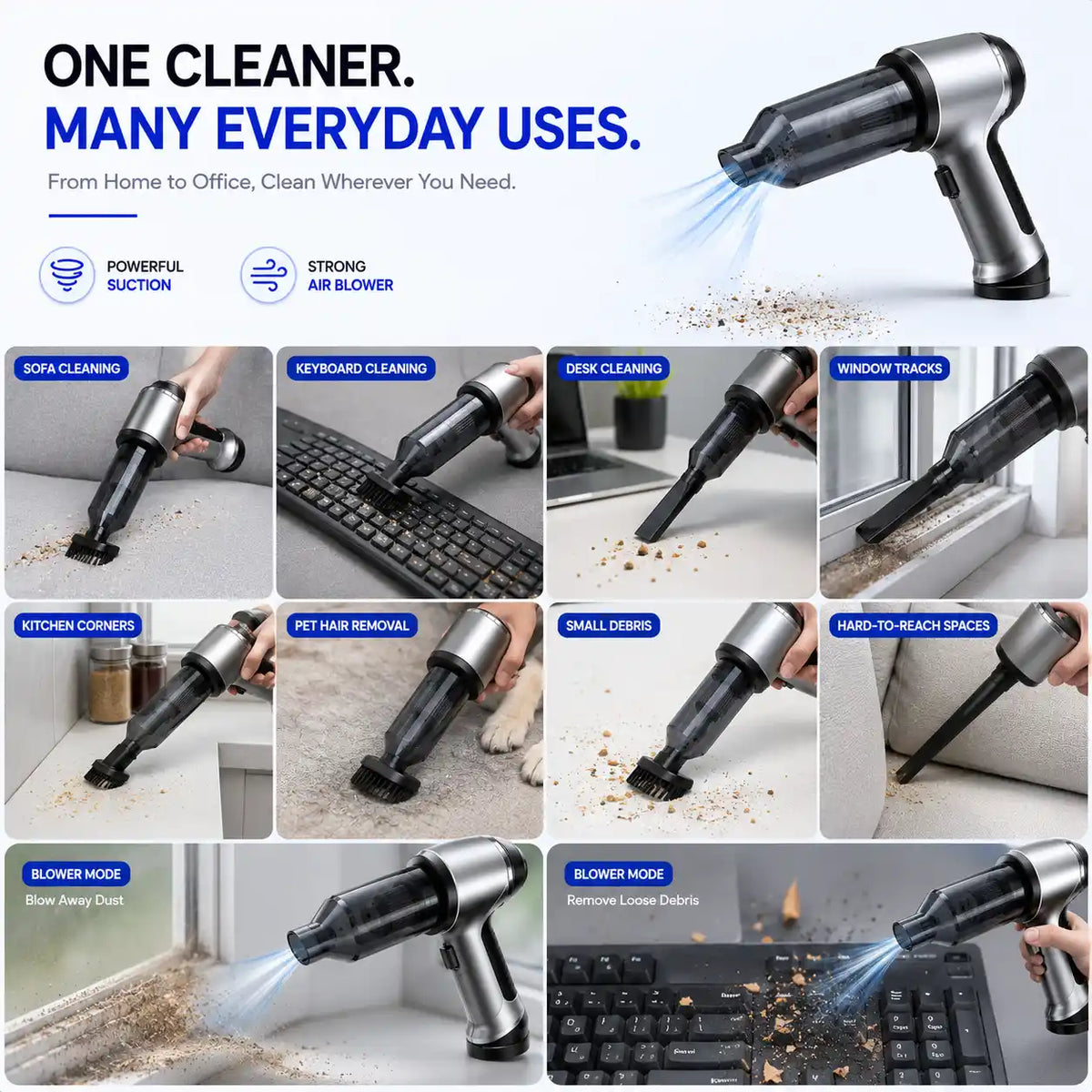 2-in-1 Cordless Handheld Vacuum & Air Blower – Powerful Portable Cleaner