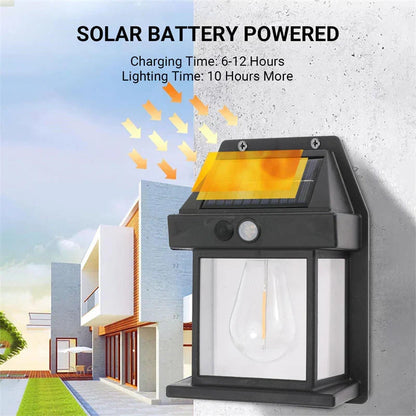Solar Wall Lantern glowing after dark
